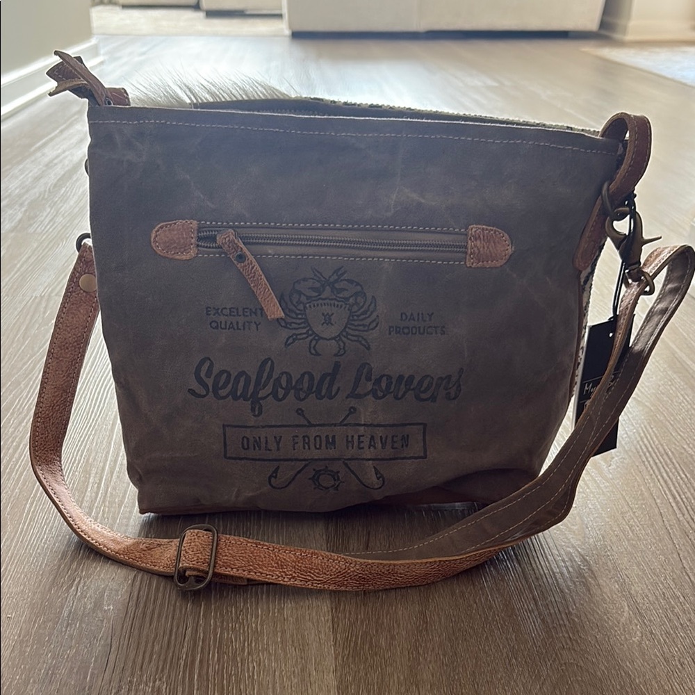 Myra Bag Brown Messenger Bag with Leather Accents